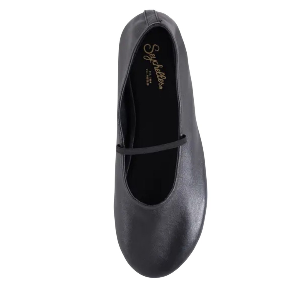 Seychelles Black Leather Ballet Flat with Strap